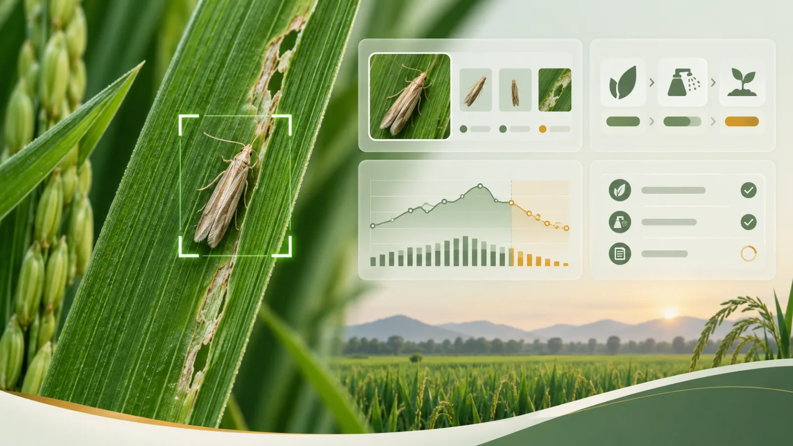 Rice leaf roller moth detection and pest management workflow